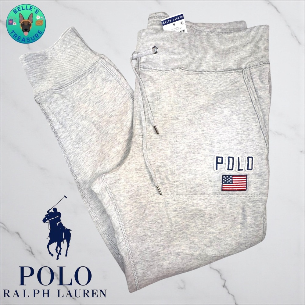 Polo Ralph Lauren Womens Medium US‎ Flag Fleece Jogger Sweatpants Gray Heather